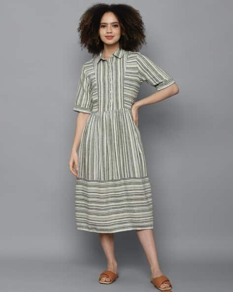 ALLEN SOLLY Women Striped A-Line Dress