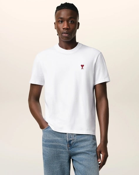 Buy Ami Paris Men Regular Fit Organic Cotton Crew-Neck T-Shirt