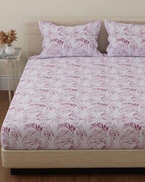 huesland 144 TC Cotton Leaf Print Double Bedsheet with Pillow Covers-picture-0