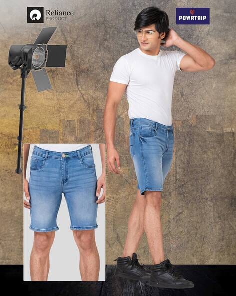 Men Mid-Rise Regular Fit Denim Shorts