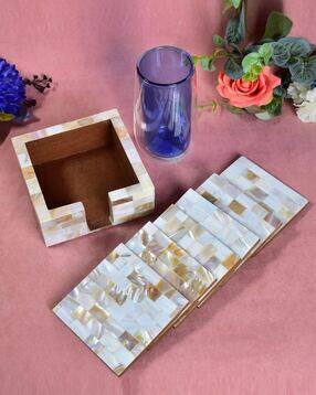 the home co Wooden Table Coaster Of Pearl Set Of 6-picture-10
