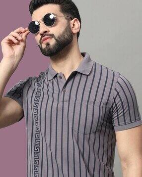 ogen Men Striped Regular Fit Polo T-Shirt with Patch Pocket-picture-22