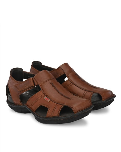 Leather Slip-On Sandals with Velcro Closure