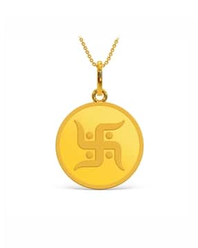 kalyan jewellers Women Yellow Gold Swastik Coin Pendant-picture-15