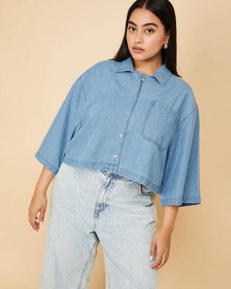Women Fit Crop Denim Shirt