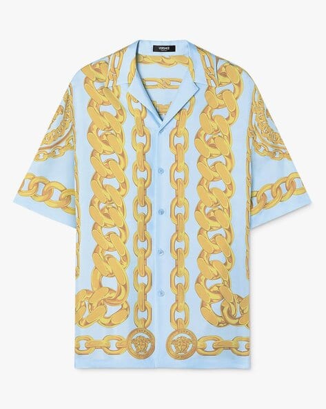 Buy VERSACE Medusa Chains Silk Shirt | Blue Color Men | AJIO LUXE