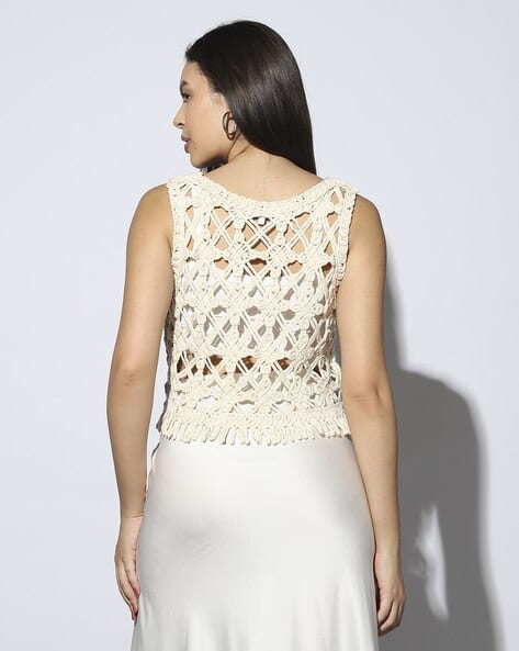 Buy Outryt by AZORTE Crochet Sleeveless Top Online | Ajio.com
