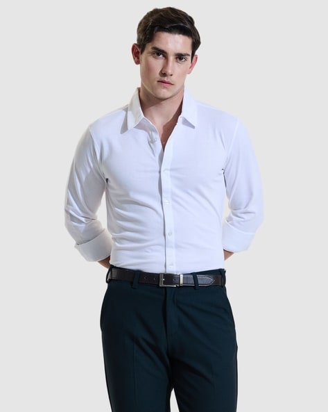 Men Slim Fit Shirt with Spread Collar