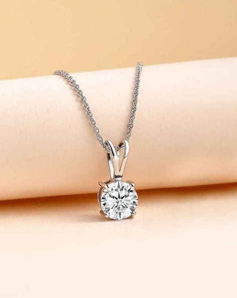 925 Sterling Silver Round American Diamond Pendant Necklace