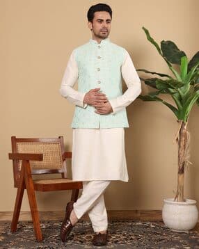 multi shades Men Regular Fit Embroidered Nehru Jacket-picture-10