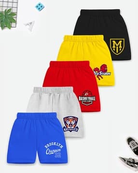 trampoline Boys Pack of 5 Typographic Print Regular Fit Shorts-picture-27