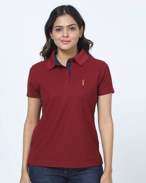 Women Logo Embroidered Regular Fit Polo T-Shirt