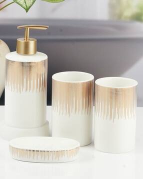 Ceramic Bathroom Soap Dispenser withToothbrush Holder Set