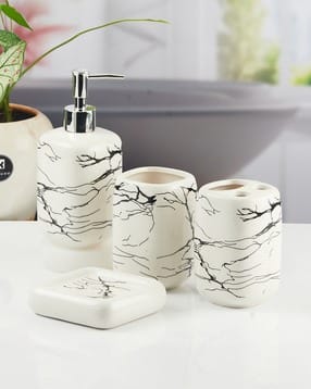 Ceramic Bathroom Soap Dispenser with  Toothbrush Holder Set