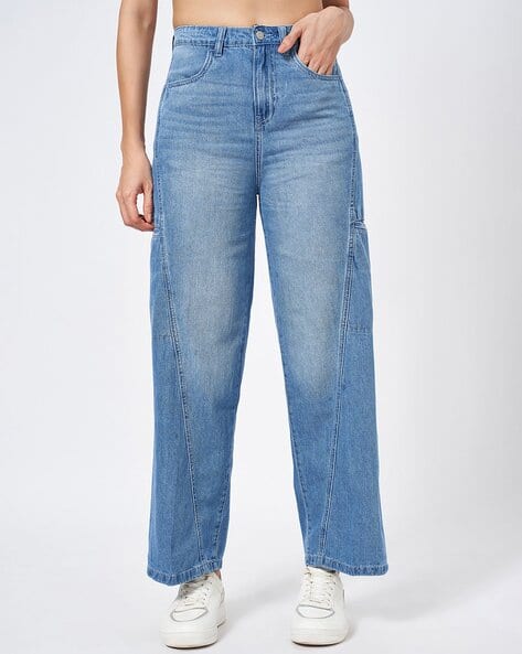 Straight Fit Jeans Pantaloons High Waist Jeans Women Mid-Wash