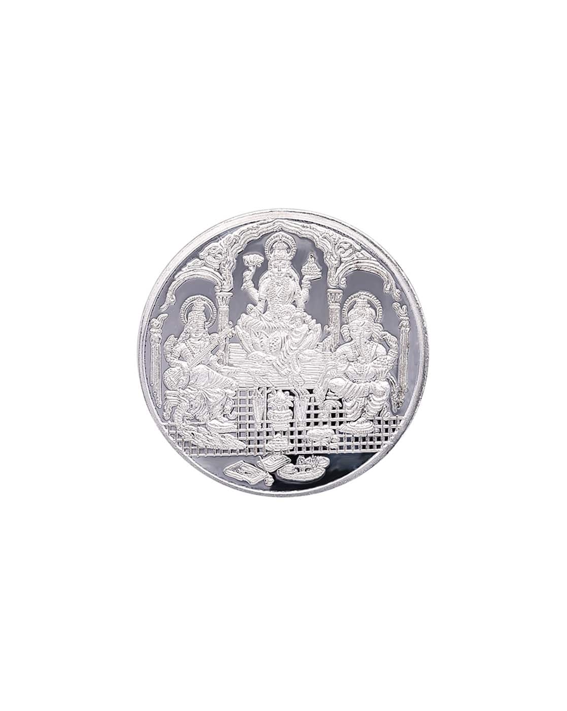 C KRISHNIAH CHETTY JEWELLERS 25 Gm For Men (999.9, FreeSize) Pure Silver Ganesha Lakshmi _And_ Saraswati Coin For Men (Silver, FreeSize)