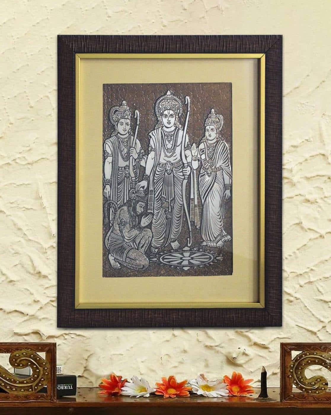 Shree Kala Home Decor Ram Darbar Wall Painting with Wooden Frame (Brown)