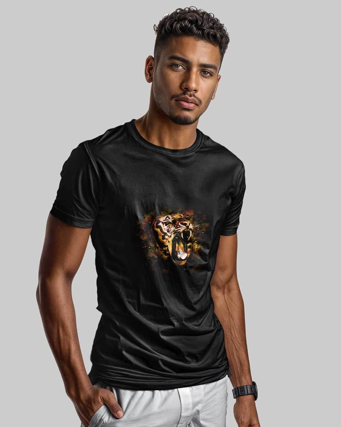 creativit Men Graphic Print Regular Fit Round-Neck T-Shirt (Black)