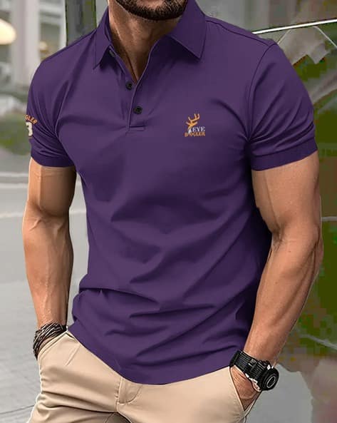 EYEBOGLER Men Logo Embroidered Polo T-Shirt