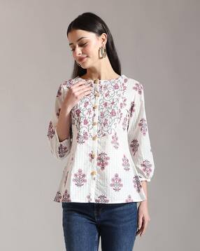 yufta Cotton Floral Print Tuck Top-picture-53