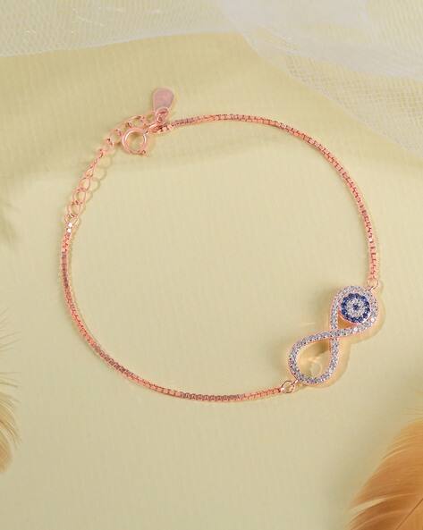 Touch925 Women Pure Silver Rose Gold-Plated Infinity Evil-Eye Link Bracelet