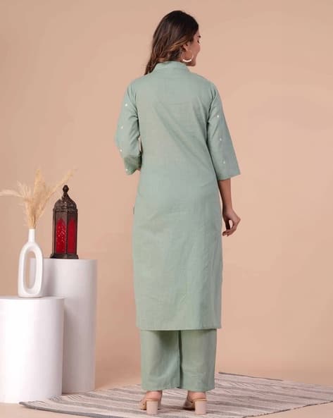 FABNEX Women Embroidered Straight Kurta & Pants Set