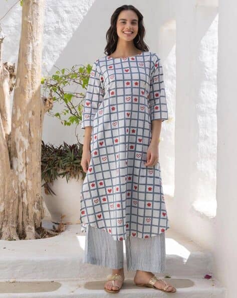 FABNEX Women Checked Straight Kurta & Pants Set