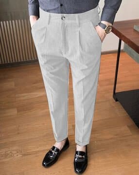 Men Relaxed Fit Pleated Trousers-image-5