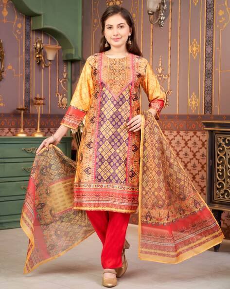 Girls Printed 2-Piece Kurta Suit Set - Main Image