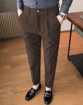 Men Relaxed Fit Pleated Trousers-image-5