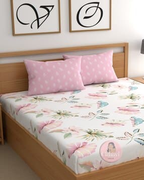 210 TC Floral Print Double Bedsheet with Pillow Covers-image-39