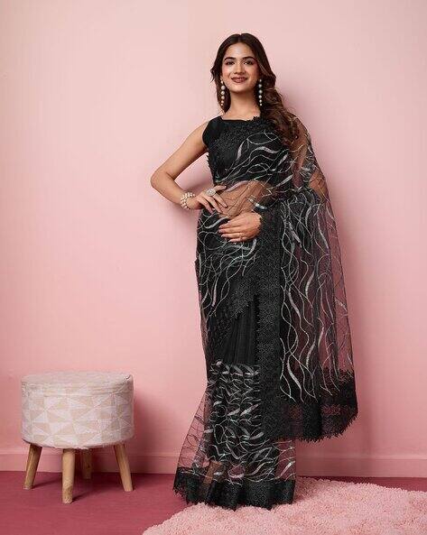 SVARAA Women Embellished Sheer-Through Saree