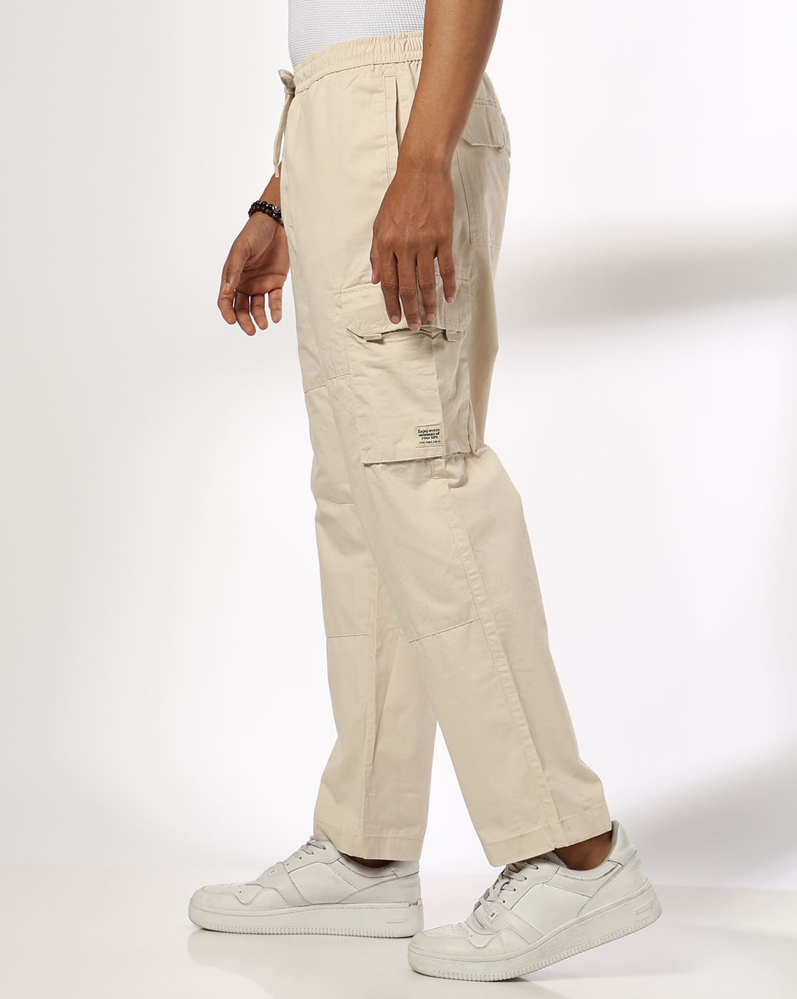 Buy Stone Beige Trousers & Pants for Men by DNMX Online | Ajio.com