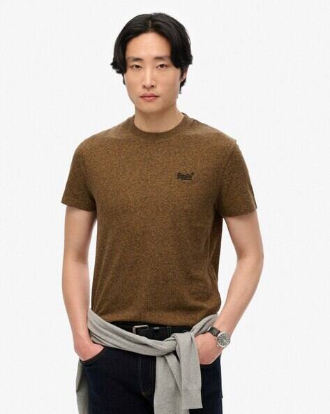 Men Vintage Logo Embroidered Slim Fit Crew-Neck T-Shirt