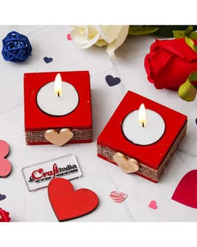 ecraftindia Square Heart Wooden Tea Light Candle Holders-picture-30