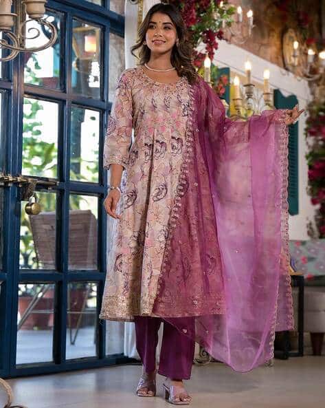 Buy Beige Kurta Suit Sets for Women by Peachmode Online