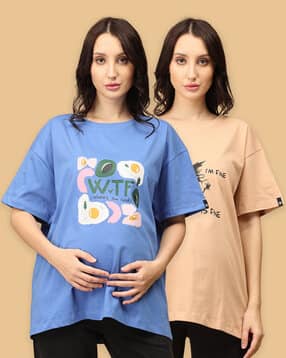 the mom store Pack of 2 Women Typographic Print Oversized Fit T-Shirts-picture-15