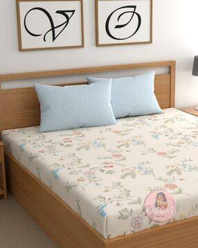 210 TC Floral Print Double Bedsheet with Pillow Covers-image-40