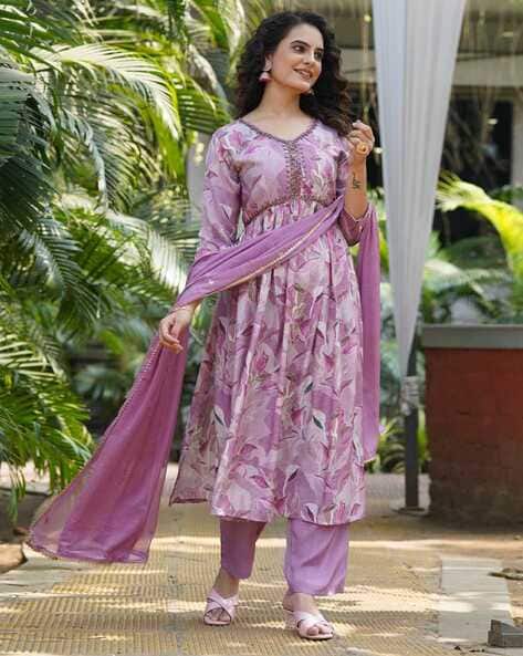 Buy Lavender Kurta Suit Sets for Women by Peachmode Online
