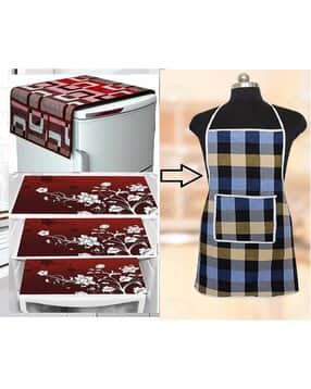 cread craft Set of 5 Floral Print Refrigerator Cover with Mats & Apron-picture-45