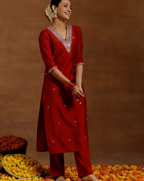 Gerua By Libas Women Embroidered Straight Kurta Set