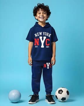 trampoline Boys Typographic Print Pants & Hooded T-Shirt Set-picture-22
