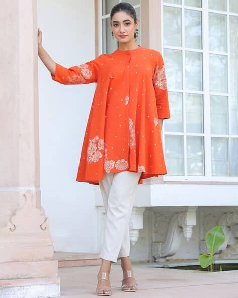 Janasya Cotton Regular Fit Floral Tunic