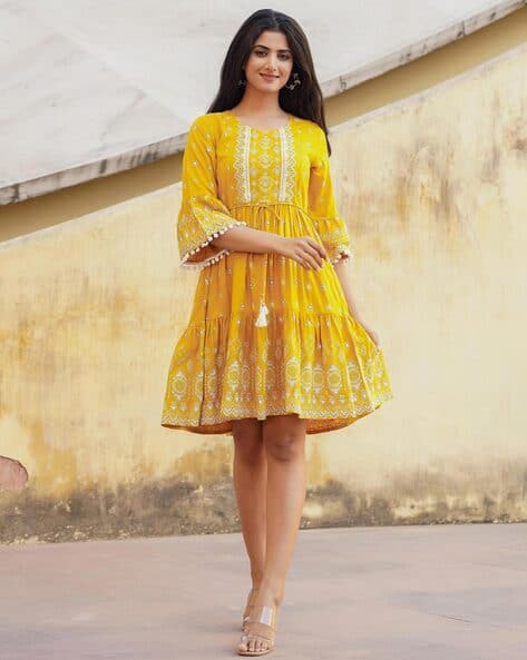 Buy Mustard Dresses & Gowns for Women by JUNIPER Online | Ajio.com