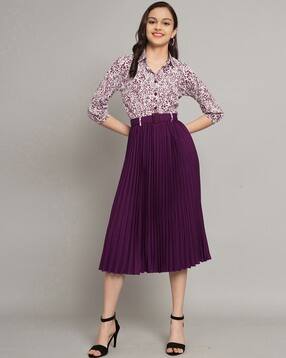 Girls Floral Print A-Line Dress with Belt