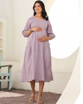 janasya Women Cotton Floral Printed A-Line Maternity Dress-picture-32