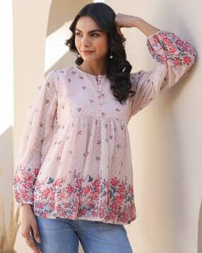 janasya Round Neck Regular Fit Floral Top-picture-17