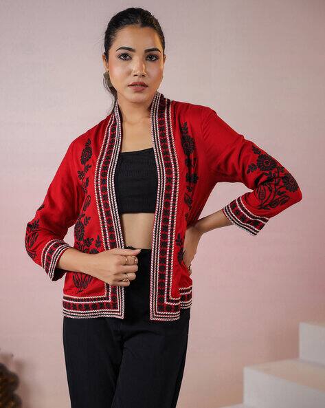 Janasya Women Floral Embroidered Jacket