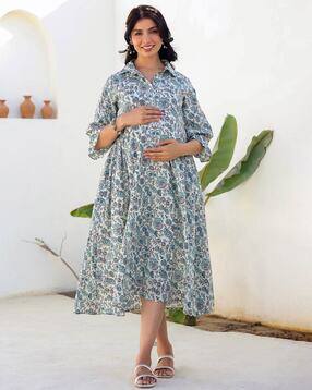 janasya Women Cotton Floral Printed A-Line Maternity Dress-picture-11