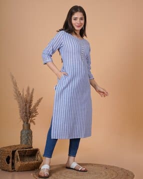 rimeline fashion Women Striped Straight Kurta with Insert Pocket-picture-29